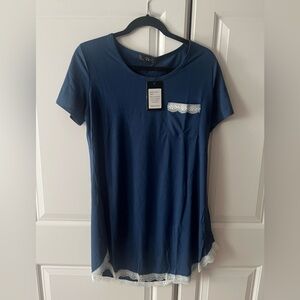 NWT - blue Short Sleeve pajamas with Lace Trim-small